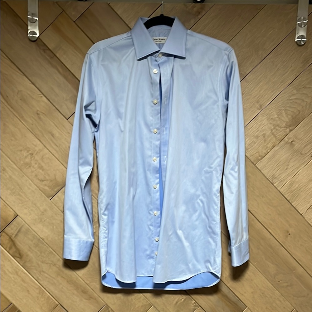 Classic Blue Dress Shirt with Pointed Collar